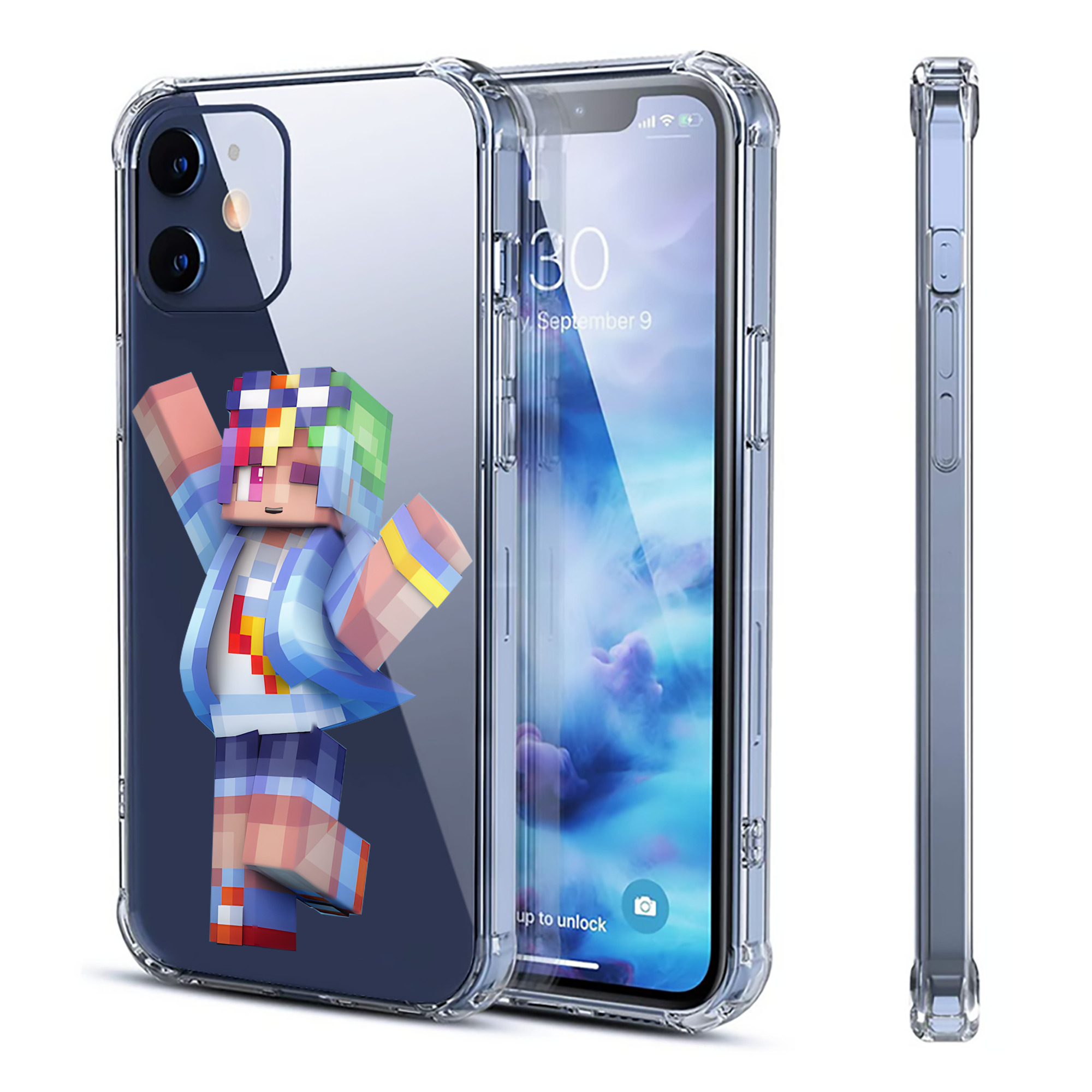 （画像用） マインクラフト ブロックの世界 Minecraft MC Block world 【iPhone 12シリーズ対応】透明スマホケース（クリアソフトケース）